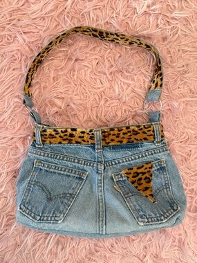 Denim Mini Purse with Leopard Accent